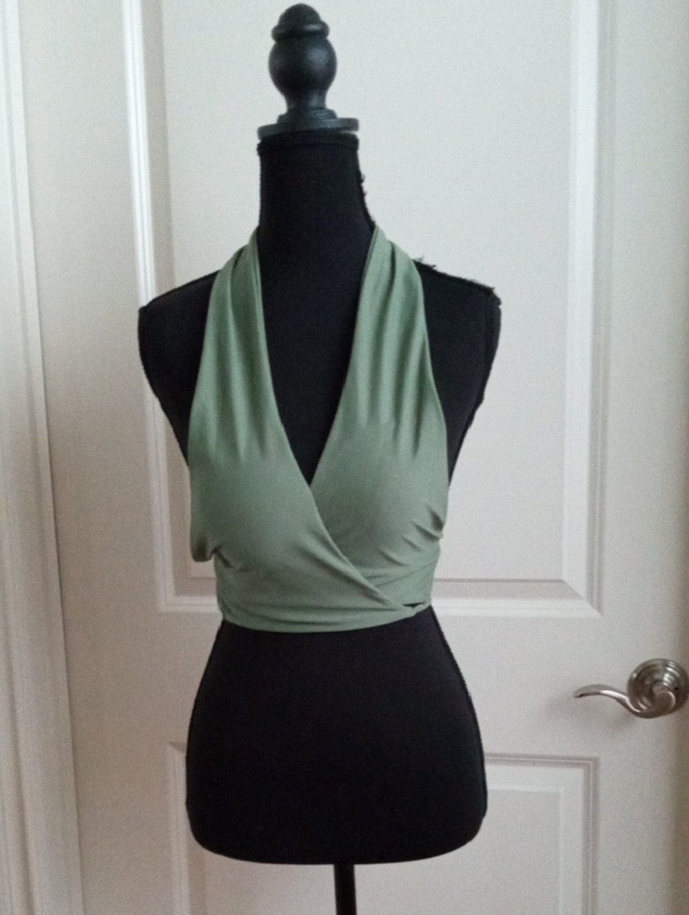 NWOT Shekini Wrap Halter Bikini Top in Olive Green. Size Large